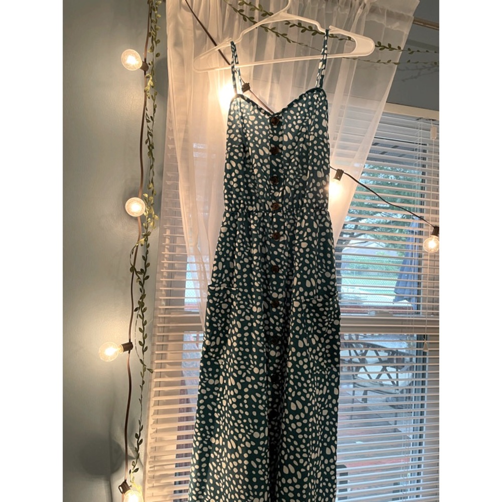 Teal and White Spotted Dress